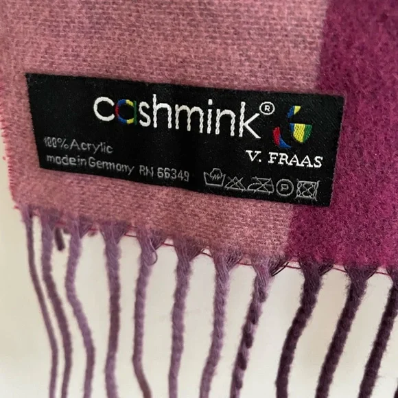 V.Fraas Cashmink fringed scarf. Pink and purple. Made in Germany - Picture 3 of 4